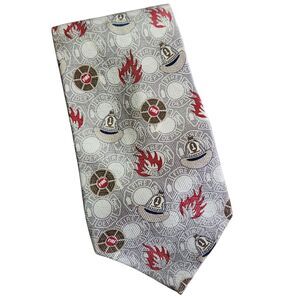 RM Style Silk Tie Firefighter Tonal Silver & White Helmets Flames 2001